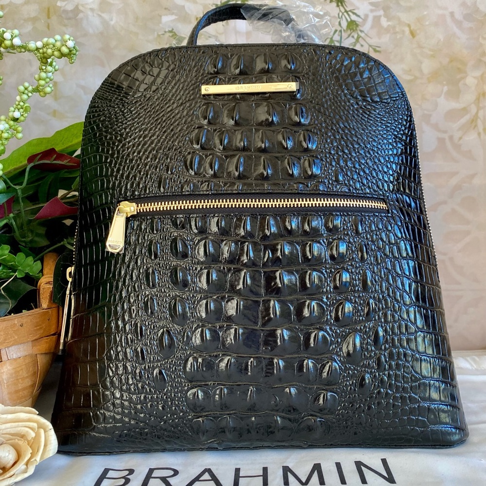 🌹🌹GORGEOUS BLACK CROC *FELICITY* BRAHMIN BACKPACK NWT